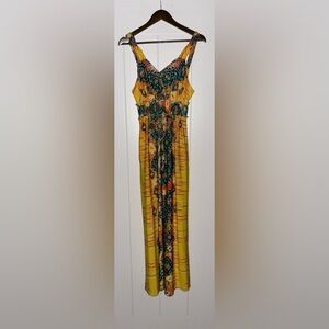 ECI NY Women Yellow Watercolor Maxi Dress Artsy Vibrant Size 10 Art To Wear Boho